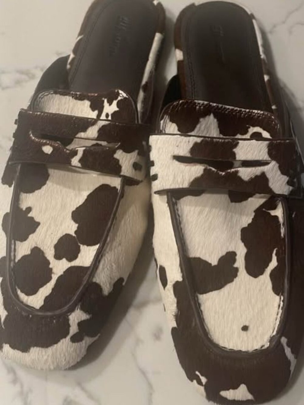 H & M Cow Print Leather Loafers Nwot